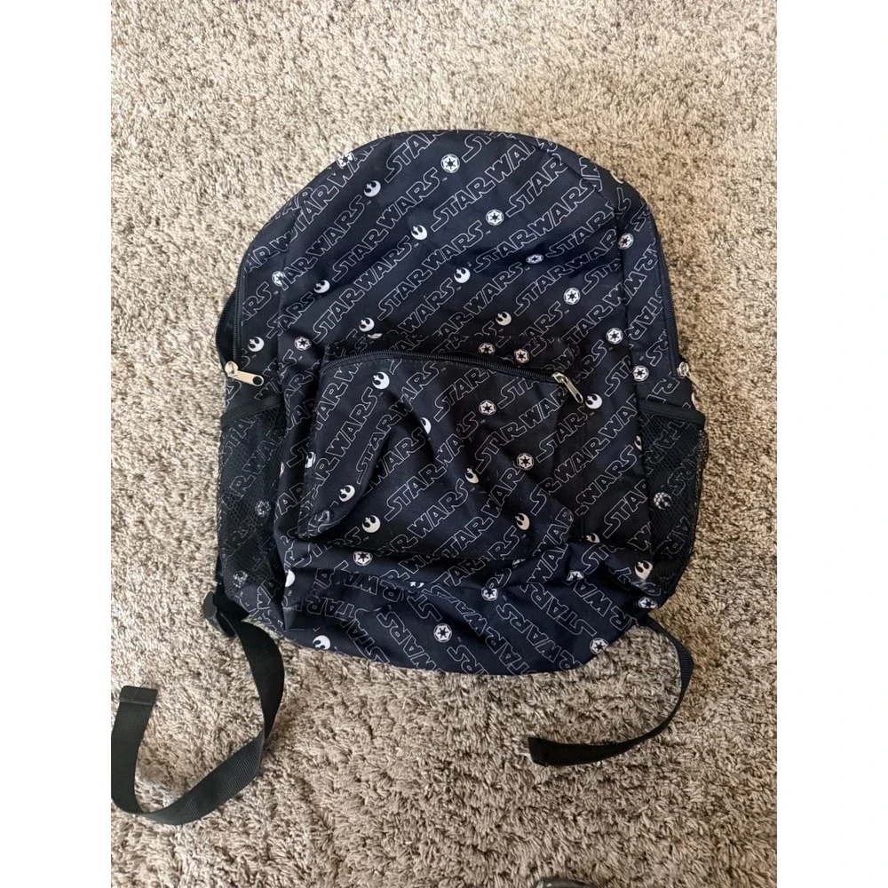 Star Wars Disney Parks Loungefly Backpack Black White Logo Print Canvas Bag